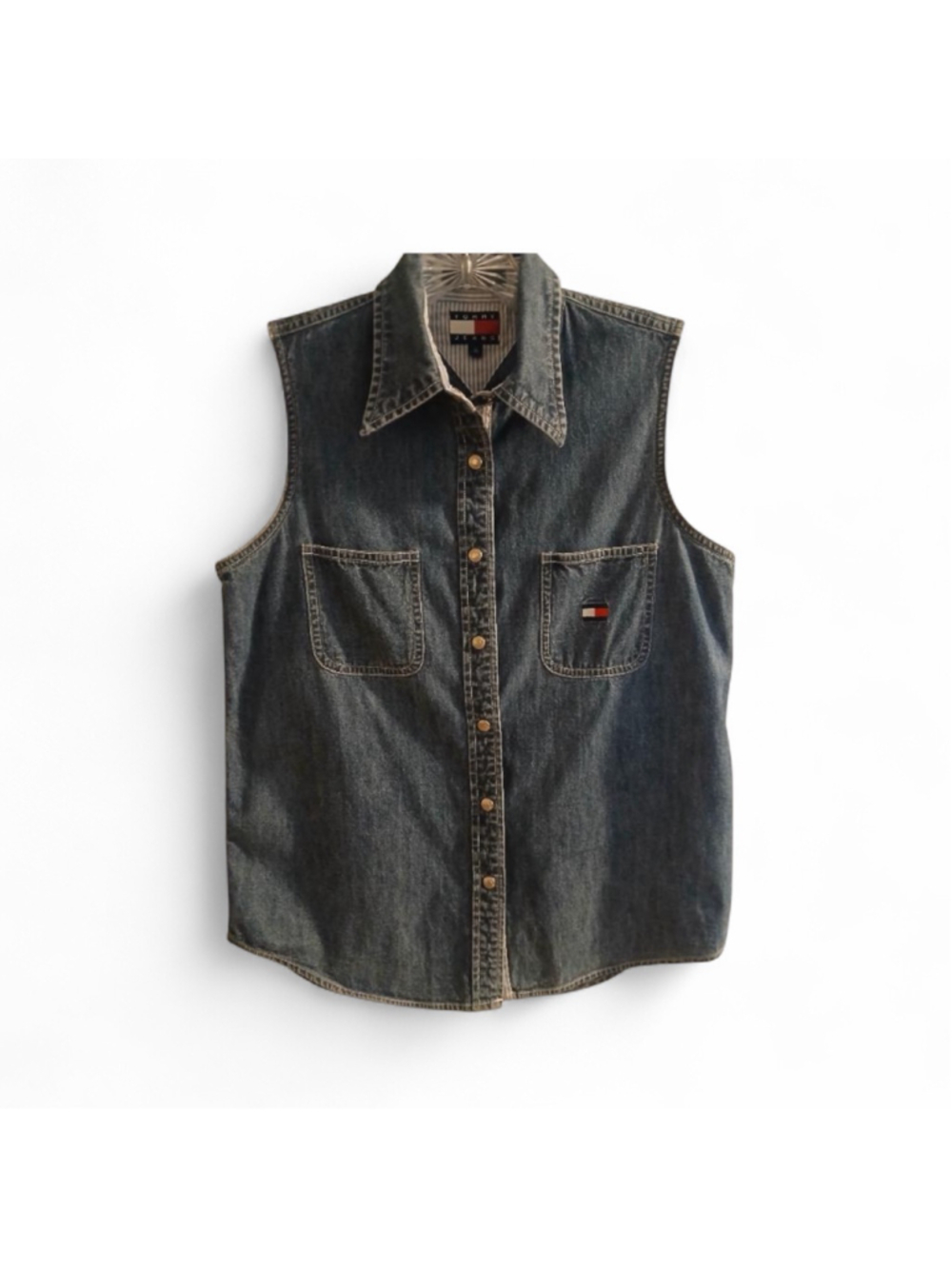 Tommy Jeans Women's Sleeveless Y2K Denim Snap Front Size 4 - INV01 A2